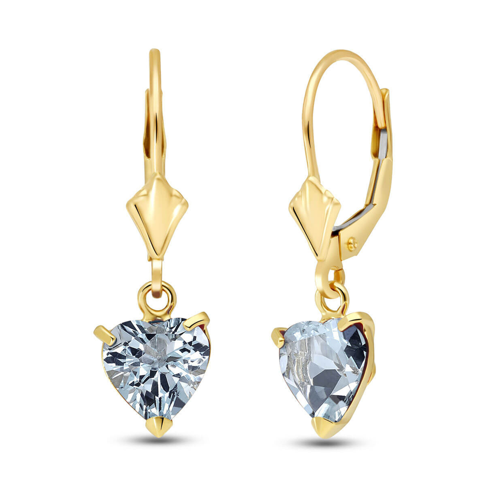 14K. GOLD LEVERBACK EARRING WITH NATURAL AQUAMARINES (Yellow Gold)